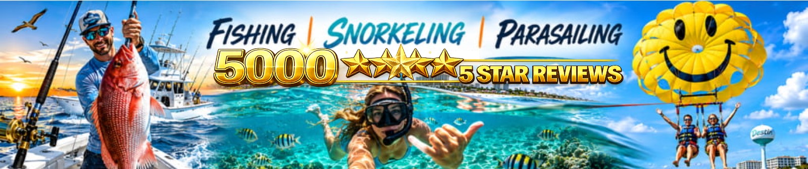 Pelican Adventures Destin Florida Header 5 Star Reviews
